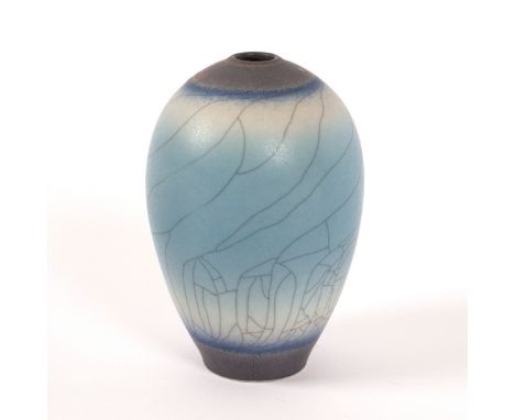 David White (1934-2011), an ovoid porcelain vase, pale blue crackled glaze, impressed mark, 11cm high CONDITION REPORT: ARR A