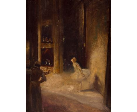 George Edmund Butler (20th Century)/Encore/a ballerina on stage taking curtain calls/artist's label verso/oil on board, 35cm 