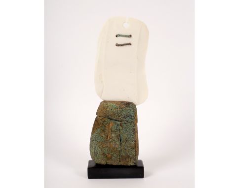 Peter Hayes (born 1946), a pierced porcelain blade on clay form and slate base, signed, 26.5cm high CONDITION REPORT: Small c