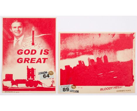 STOT21STCPLANB aka Harry Adams (Adam Wood and Steve Lowe)/God is Great/Bush print, raffle ticket 64 to front, stamped L-13 an