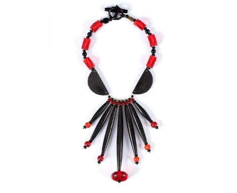 Eleyne Williams, a black and red beaded drop necklace, the clasp with monogram CONDITION REPORT: ARR Artist's Resale Right ma