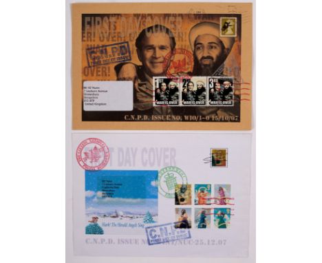 CNPD (Jimmy Cauty, British, born 1956)/Christmas 2007 first day cover with block of six CNPD stamps/War is Over first day cov