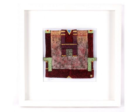Philip Evans (born 1959), a ceramic wall hanging panel, with porcelain slips and gold leaf, approximately 26cm square, in a b
