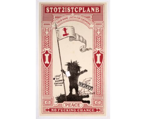 STOT21STCPLANB aka Harry Adams (Adam Wood and Steve Lowe) / Peace, No Fucking Chance/lightning bolt stickman to front, limite
