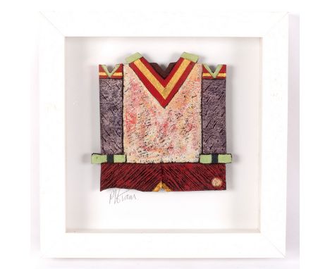 Philip Evans (born 1959), a ceramic wall hanging panel, with porcelain slips and gold leaf, approximately 16cm x 15cm, in a b