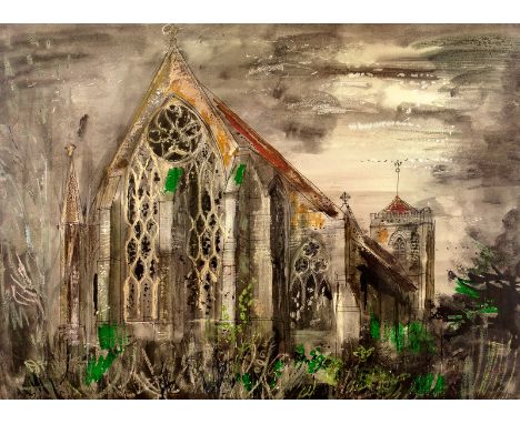 John Piper (1903-1992)/Dorchester Abbey/offset lithograph in colours, 56cm x 76cm/Note: unnumbered edition, published to rais