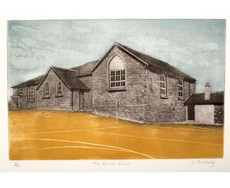 Leslie Duxbury (1921-2001)/The Parish School/signed, inscribed and numbered 1/50/coloured etching, plate size 16.5cm x26cm/Ll