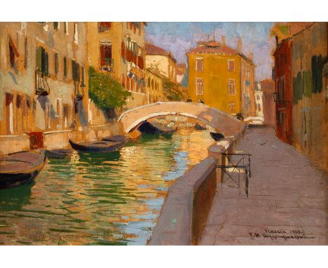 Feliks Wygrzywalski (1875-1944)/Venetian Backwater/signed, inscribed and dated 1923/oil on panel, 21cm x 30cm/Note: Exhibitio
