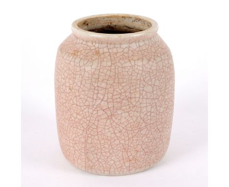 David Leach (1911-2005), a stoneware jar of square form, pale pink crackle glaze impressed DL mark, 13.25cm high CONDITION RE