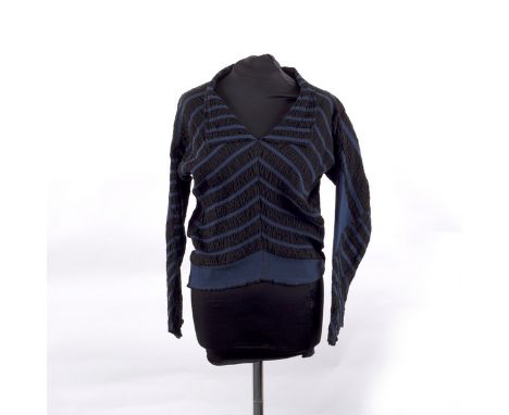 An Issey Miyake blue and black striped textured blouse