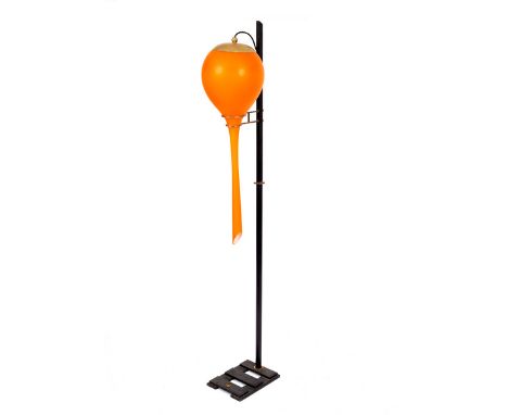 Stilnovo, Italian 1960s, a floor lamp, the sculptural orange glass shade supported by a metal frame, 163cm high/Please note t