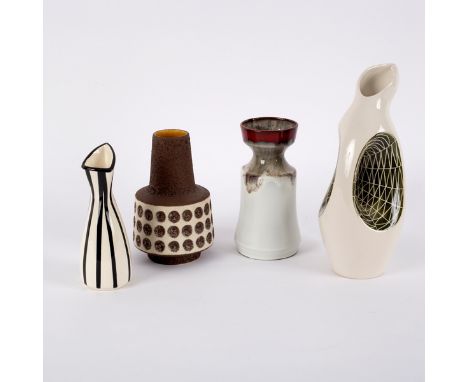 Jersey Pottery, a 1960s style ceramic jug with integral handle, 28cm high and three vases, various [4]
