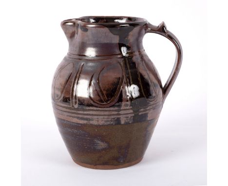 Mark Hewitt (born 1955) for Wenford Bridge Pottery, a stoneware jug, with line and circle motifs, impressed mark to handle, 2