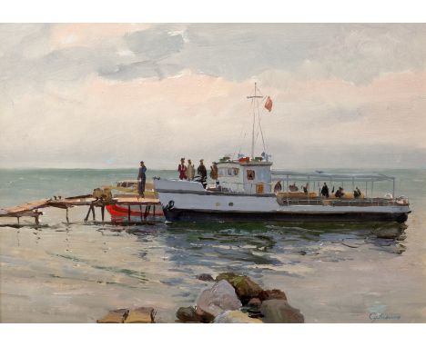 Piotr Soulimenko (1914-1996)/Tourist Boat, Black Sea/signed in cyrillic/oil on artist's card, 33cm x 47cm/Provenance: Artist'