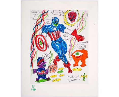 Daniel Johnston (American 1961-2019)/Queenie was a Dog/print, 33cm x 25cm/Note:Johnston is primarily known as a singer/songwr