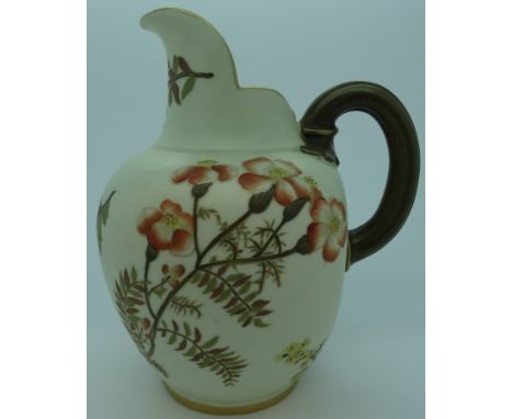 Royal Worcester floral decorated jug 1887 Rd.No. 29115 6.5'h 