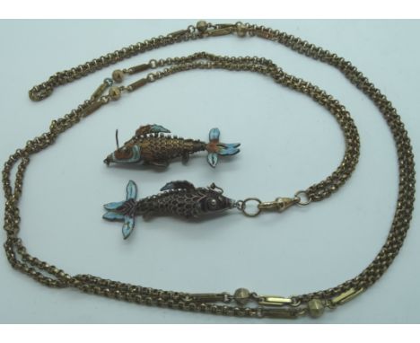 54' Guard chain with 2 articulated enamel fishes 