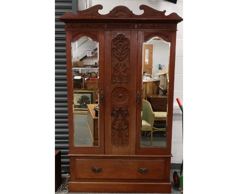 Mahogany 3 piece bedroom suite - wardrobe, marble top, tile back washstand & dressing table 