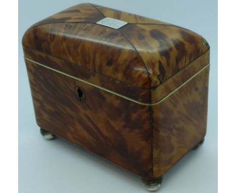 Tortoiseshell tea caddy with fitted interior &amp; spoon