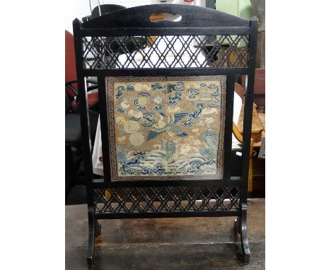 Trellis firescreen with tapestry panel 