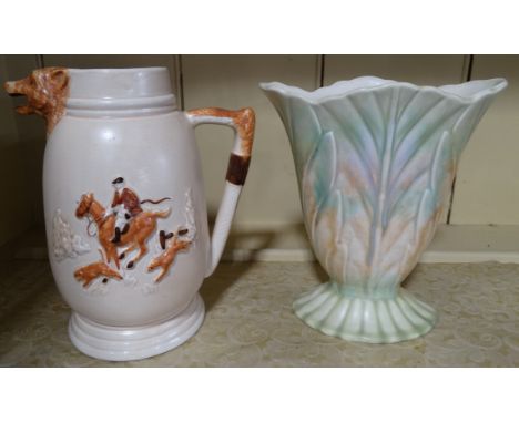 Hunting jug & Beswick vase 