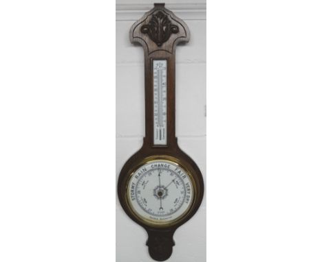 Oak barometer & thermometer 