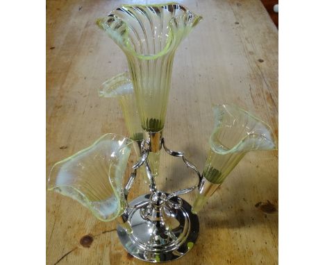 Plated & glass 4 trumpet Epergne 