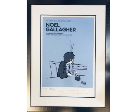OASIS/PETE MCKEE/NOEL GALLAGHER. A mounted, framed, signed and numbered print of a work by Sheffield artist Pete McKee, creat