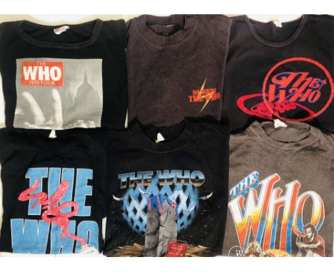 THE WHO CLOTHING. Six pieces of The Who clothing to include: 1981 UK tour t-shirt (M), long sleeved 1975 tour shirt (M), Engl