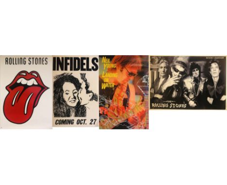 ROCK POSTERS. Four promo posters to include: Rolling Stones (x2) - Bridges To Babylon and a poster depicting the famous tongu