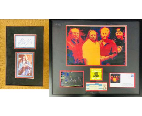 CROSBY, STILLS, NASH AND YOUNG. Two framed and signed items to include: display to include autographed card by Neil Young (fr