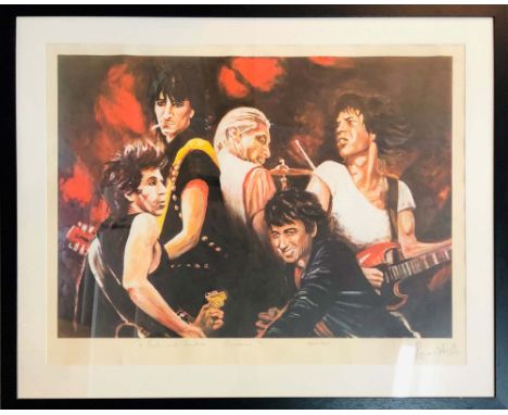 ROLLING STONES - RONNIE WOOD. A framed, hand signed and numbered artist's proof print of a work by Ronnie Wood, with inscript