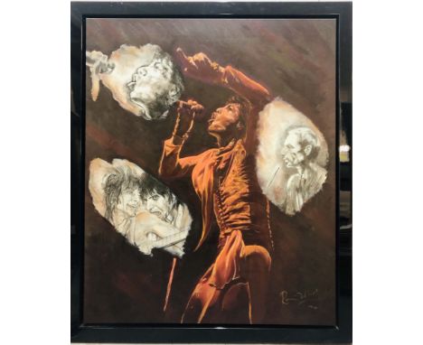 ROLLING STONES - RONNIE WOOD. A framed, hand signed and numbered canvas print of a work by Ronnie Wood, hand numbered 113/125