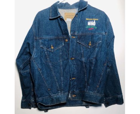 THE WHO. An 'Azani' denim jacket (L), with stitched design to breast to read 'John Scher Presents The Who Giants Stadium June