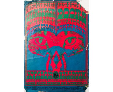 DOORS AVALON BALLROOM 1967 POSTER. An original first print poster for The Doors appearance at Avalon Ballroom in June 1967 wi