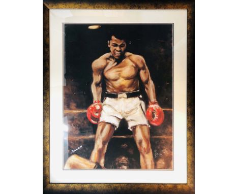 ROLLING STONES - RONNIE WOOD/MUHAMMAD ALI. A framed, hand signed artist's proof print of a work by Ronnie Wood depicting Muha