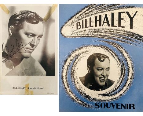 BILL HALEY 1957 PROGRAMME &amp; POSTCARD. An original programme for Billy Hailey's 1957 European tour and a postcard signed i