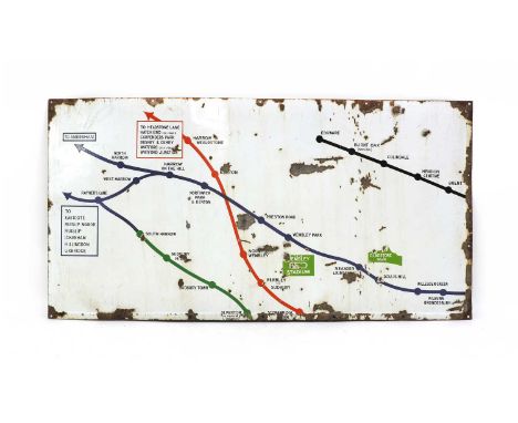 ENAMEL UNDERGROUND TUBE MAP,1920s, a large enamel Underground map, based on the Stingemore map, including Wembley Stadium, Gl