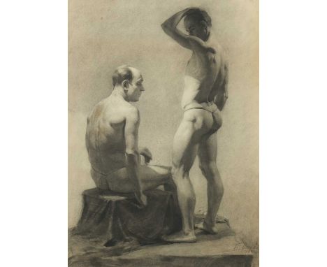 BORIS NAKHALOV (Russian, 1925-2008)Study of two male models, one standing, one seatedsigned and dated 1954 l.r., charcoal 70 