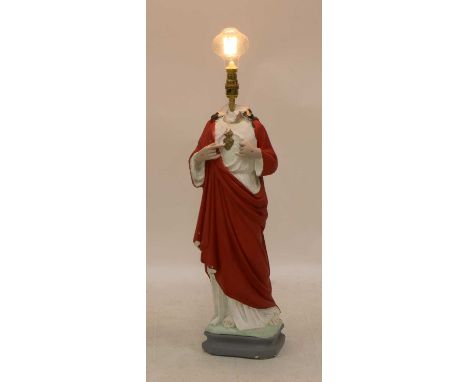 JESUS LAMP,a painted terracotta statue of Jesus, fitted with a light armature, 76cm high