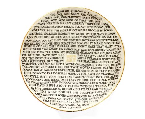 *GRAYSON PERRY RA (b.1960) 100% Art Plate, 2020 a fine china plate, with artist's seal printed to base, produced for The Holb