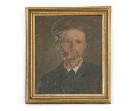 English School, 19th centuryA Victorian portrait profile of a man, flanked by a haunting spectresigned l.r. with monogram 'KM