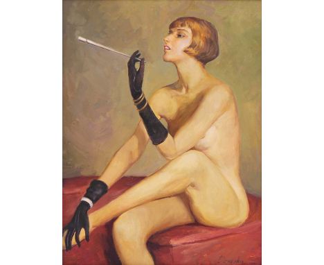 ANATOLI DEMENKO (Ukrainian, contemporary)'Lady with a cigarette'signed 'Demenko' l.r., also signed and inscribed verso, oil o