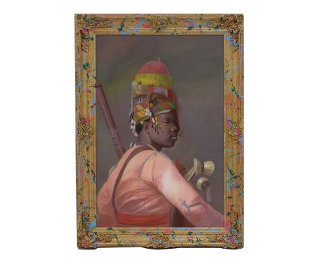 AFRICAN ROYALTYcontemporary, a portrait of seated African noblemanunsigned, oil on canvas90 x 60cmCondition report: Image of 