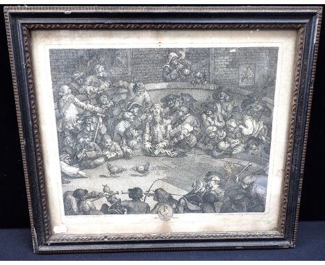 WILLIAM HOGARTH: 'PIT TICKET' -COCKFIGHTING SCENEengraving, 'Design'd and Engrav'd by Willm. Hogarth' 1759, approx 37 x 43cm 