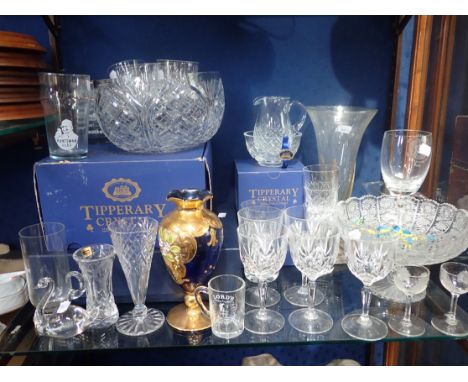 A TIPPERARY CRYSTAL PUNCH BOWLtwo other Tipperary crystal items, a Bohemia cut glass tumbler (one in box for six) and other g