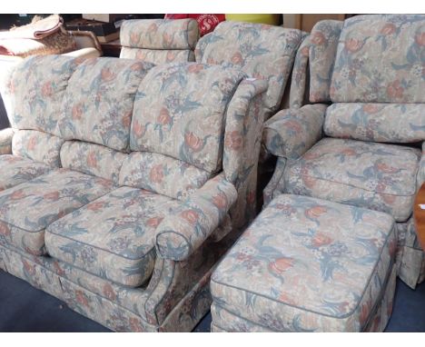 G-PLAN: A 'CHEYNEY COURT' THREE SEATER SOFAin 'New York Champagne' fabric (with fire label) 197cm wide, with matching chair, 