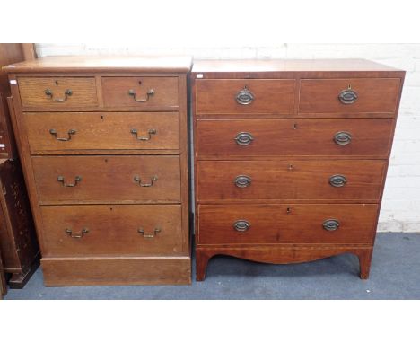 A GEORGE III MAHOGANY CADDY-TOP CHEST OF DRAWERSon bracket feet, with (replacement) brass handles 90cm wide (losses to string