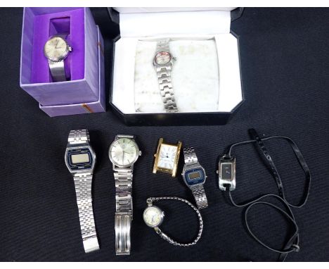 AN OMEGA 'DE VILLE' LADIES WATCHon unmarked white metal strap, a Tissot Automatic Seastar gents watch, a Tudor ladies watch (