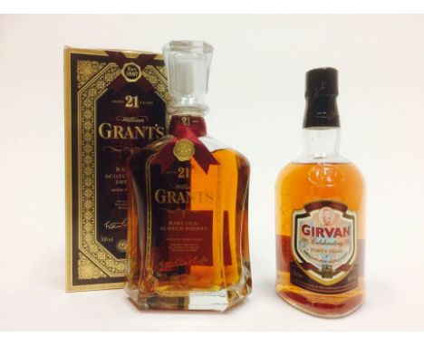 GRANTS AGED 21 YEARS 
Blended Scotch Whisky
700ml, 43% volume, decanter style, in carton.
GIRVAN CELEBRATING 40 YEARS
Blended